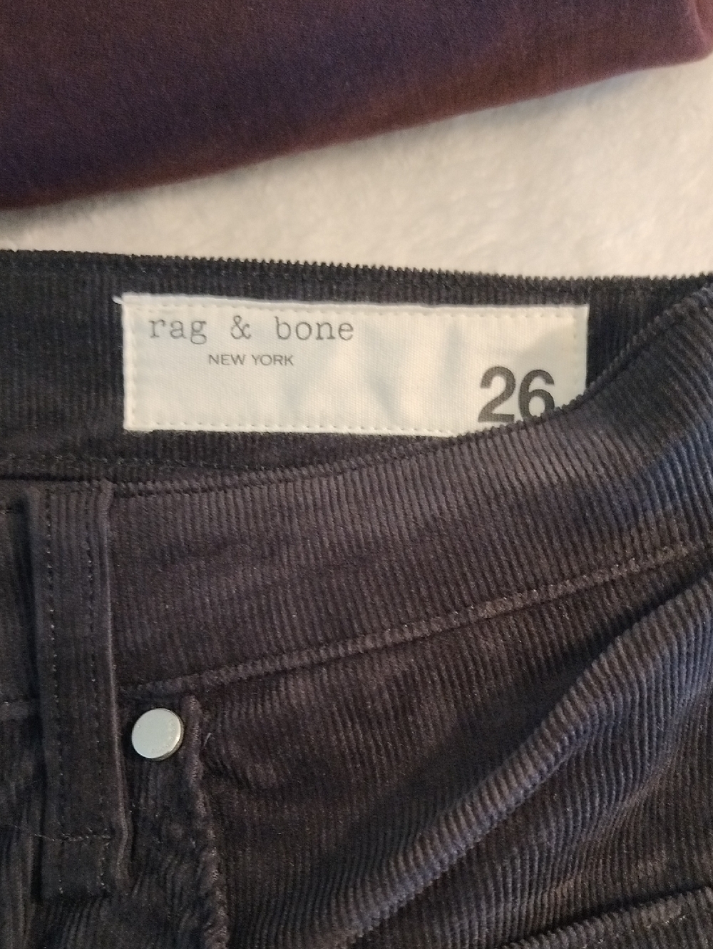 Rag & Bone High Rise Ankle Skinny Corduroy Cropped & Plum Jeans Women's 26 27 Rd - Picture 2 of 4